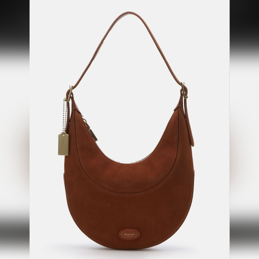 NWT Moncrief London Mylah Cognac Suede Handbag - Picture 2 of 12